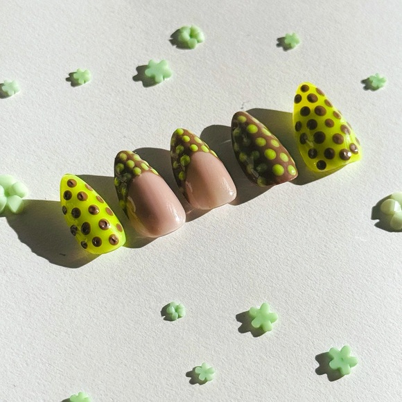 Green and Brown Polka Dot Press-On Nails